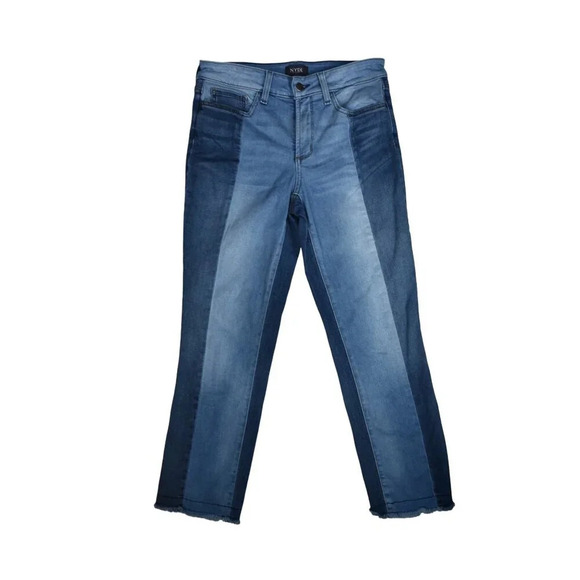 NYDJ Denim - NYDJ Sheri Slim Jeans Patchwork Two Toned Mixed Textile Size 6 Coastal Preppy